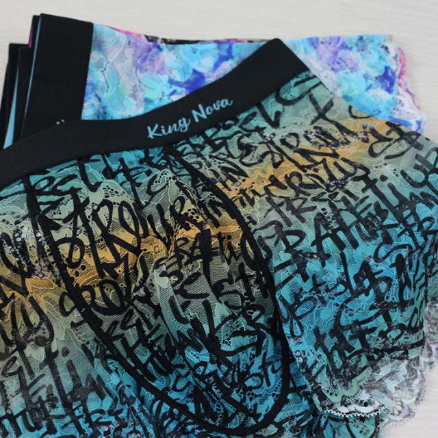 メンズ 総レース ボクサーパンツ 下着 男性用 前閉じ 英字 アルファベット プリント おしゃれ 高級感 送料無料