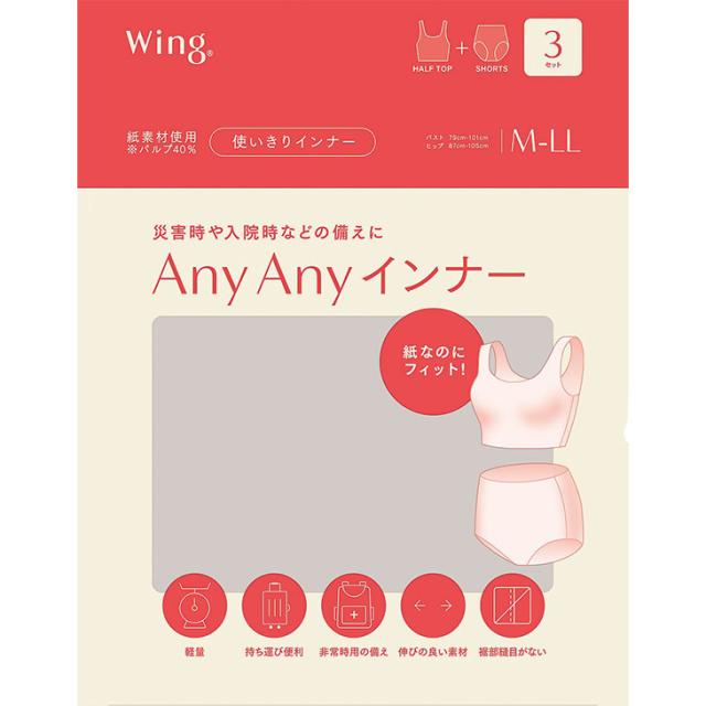 ワコール Wacoal Wing ウイング 使いきりインナー 使い捨て ブラショーツセット ANYANY 3組セット 防災 災害 入院 CW1000