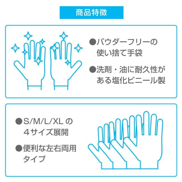 商品特徴 パウダーフリー 使い捨て 手袋