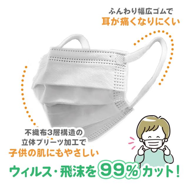 子ども用 フジソフトサージカルマスク 100枚入 2箱セット | 幅広ゴム 耳が痛くなりにくい 不織布 3層構造 99%カットフィルター 全国マスク工業会会員マーク