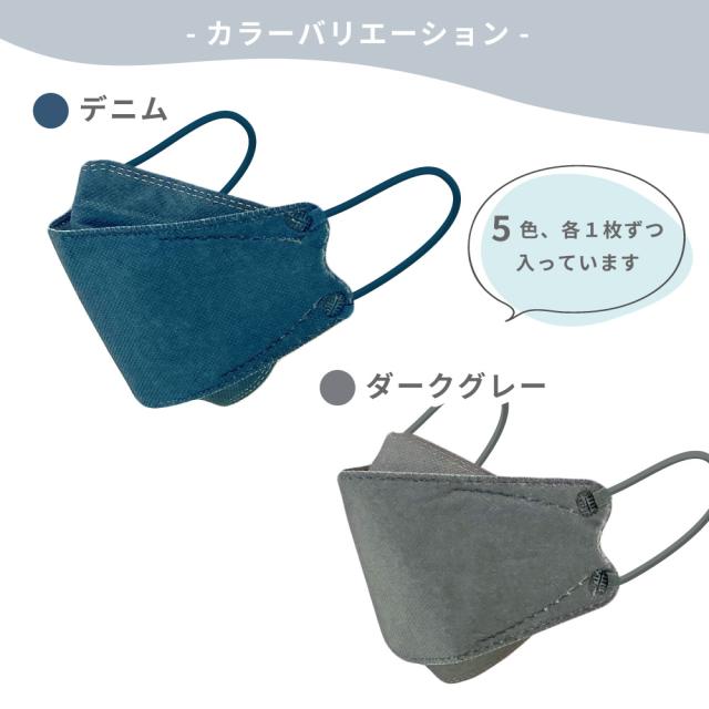 ファッションフィットマスク 5枚 ダークカラーセット DARK COLOR 高機能99%カット | 使い捨て 柳型 立体マスク 4層構造 飛沫 花粉 PM2.5 おしゃれ クール