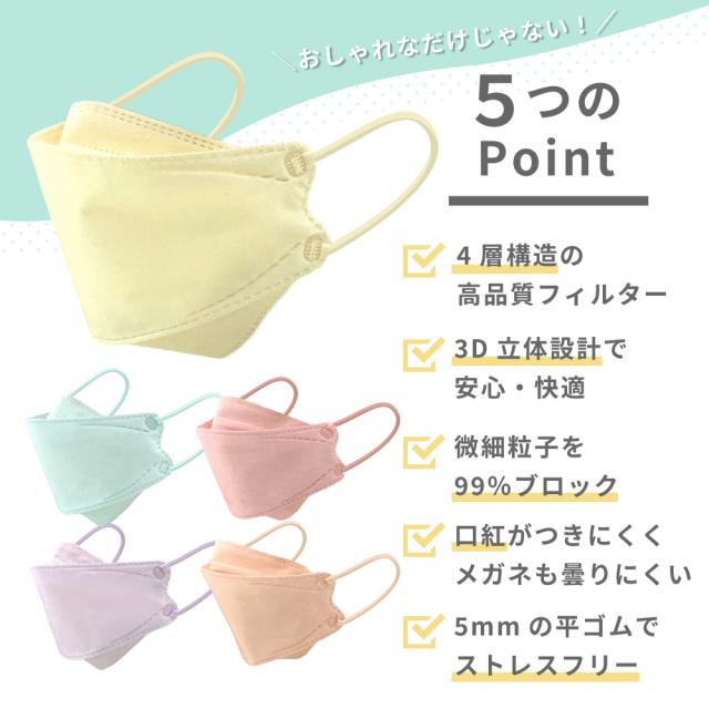 ファッションフィットマスク 5枚 パステルカラーセット PASTEL COLOR 高機能99%カット | 使い捨て 柳型 立体マスク 4層構造 おしゃれ カラフル 飛沫 花粉 PM2.5