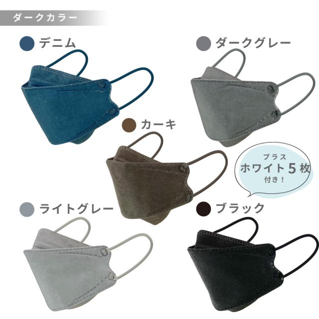 ファッションフィットマスク 15色+ホワイトセット RUDDY/PASTEL/DARK/WHITE 20枚 高機能99%カット | 使い捨て 柳型 立体マスク 4層構造 おしゃれ 血色 くすみ