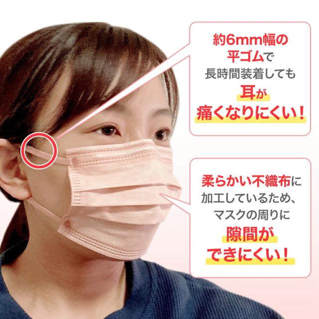 耳にやさしい マスク サージカルマスク 小さめ ピンク 50枚 コーラルピンク JIS 耳が痛くならない 平ゴム