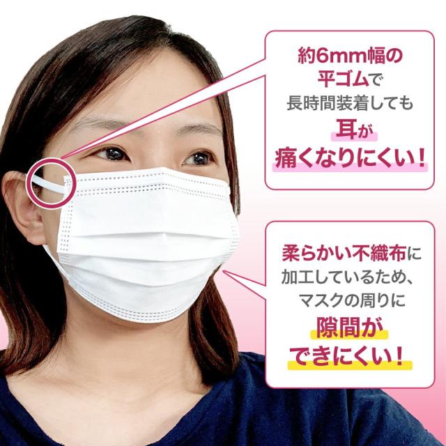 約6mm幅の平ゴムで耳が痛くなりにくい