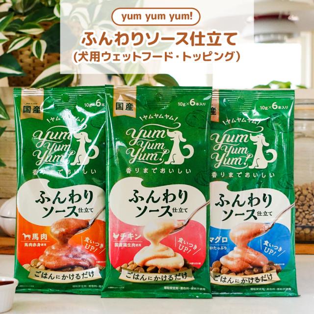 yumyumyum ふんわり ソース 仕立て チキン 馬肉 マグロ 10g 各2袋 合計6袋セット 犬用