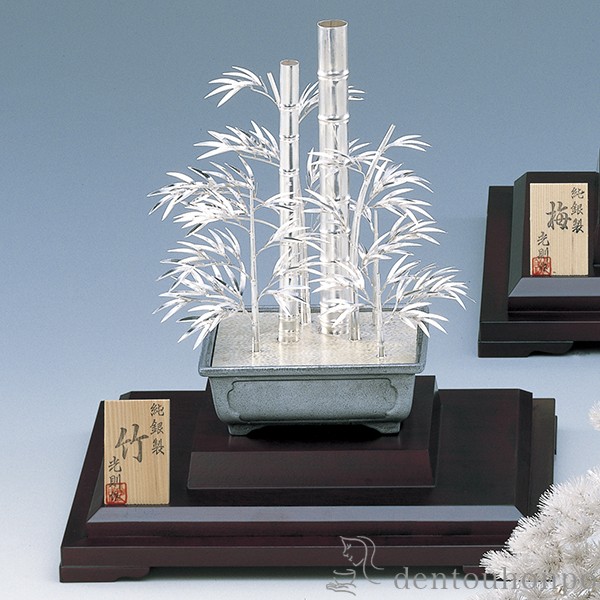 送料無料」 銀製 盆栽 竹 10号・220g ( 光則（銀工芸） 木札名