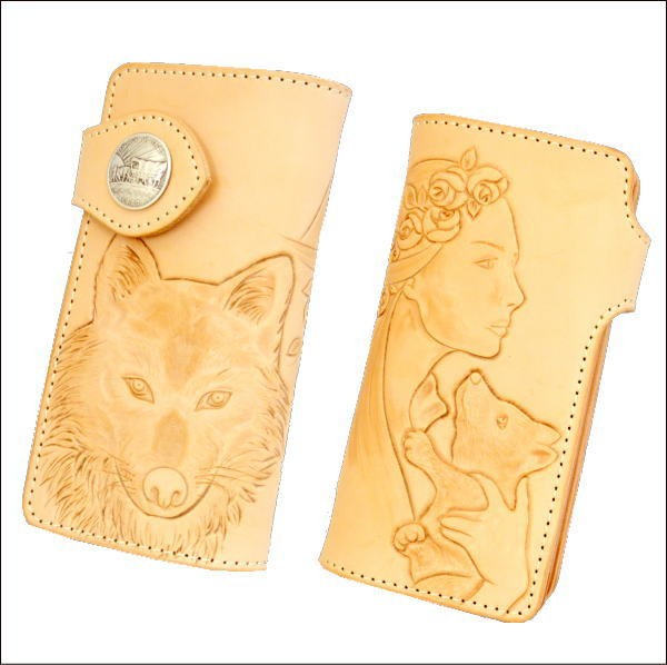 大人気豊富な 長財布 PAY マーケット - Voodoo cats|商品ロットナンバー:330657491 バイカーズウォレット オオカミと女性のカービング 1点もの ハンドクラフトの通販はau 在庫あ定番
