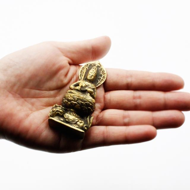 古美金色メッキの文殊菩薩様の置物