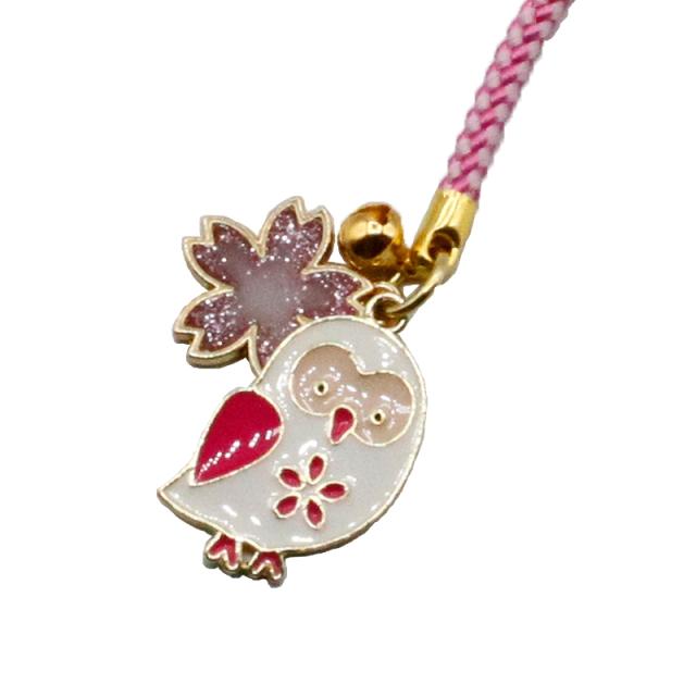 梟 フクロウ 桜ストラップ キーホルダー