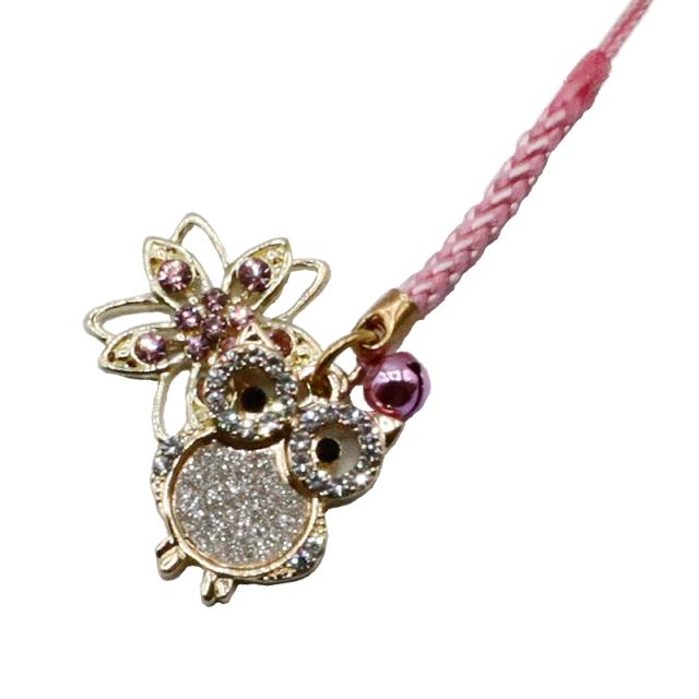 梟 フクロウ 桜ストラップ キーホルダー