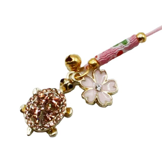 金亀と桜のストラップ キーホルダー