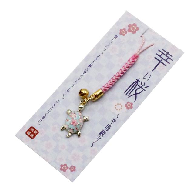 金亀と桜のストラップ キーホルダー