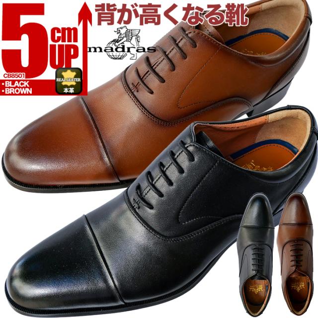 シークレットシューズ 5cmUP 本革 内羽根ストレートチップ マドラス製 23.5cm〜 冠婚葬祭 フォーマル cb8501