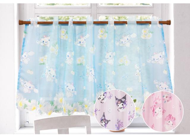 カーテン カフェカーテン キッチンカーテン 小窓カーテン 小窓用 ミニカーテン シアーカーテン オーガンジー 透け感 シアー素材 目隠し インテリア かわいい おしゃれ サンリオキャラクター Kitty Mymelody Cinnamoroll Kuromi ハローキティ マイメロディ シナモロール クロミ sanrio