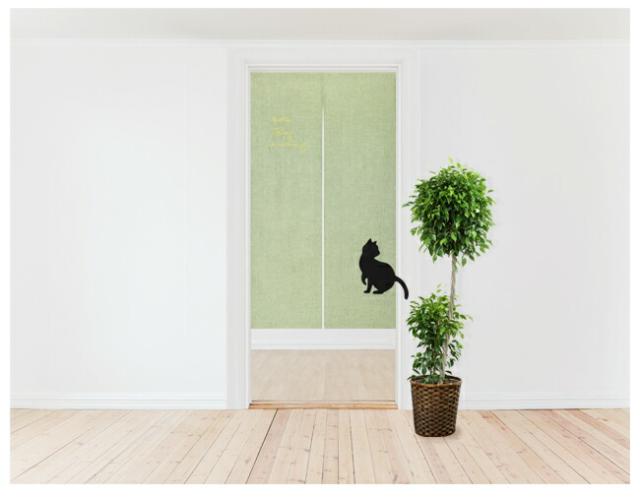 のれん 暖簾 タペストリー 間仕切り ねこ 猫 黒猫 クロネコ にゃんこ 猫グッズ にゃんこグッズ 猫暖簾 アップリケ ワンポイント 無地 和風 シック かわいい おしゃれ シンプル モダン