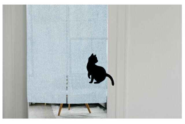 のれん 暖簾 タペストリー 間仕切り ねこ 猫 黒猫 クロネコ にゃんこ 猫グッズ にゃんこグッズ 猫暖簾 アップリケ ワンポイント 無地 和風 シック かわいい おしゃれ シンプル モダン