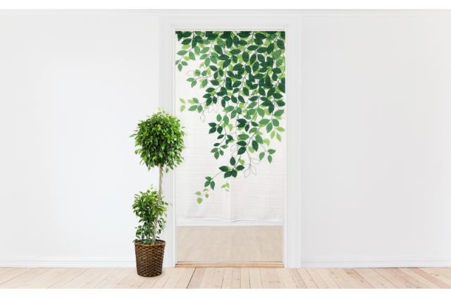 暖簾 norenn カーテン 間仕切り タペストリー パーテーション 目隠し インテリア 窓 ドア 扉 ラインアート リーフ柄 ナチュラル ボタニカル 自然 植物 モダン シンプル 葉っぱ アイビー 可愛い きれい ガーデン ラインリーフ