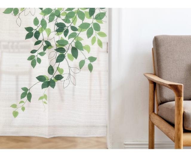暖簾 norenn カーテン 間仕切り タペストリー パーテーション 目隠し インテリア 窓 ドア 扉 ラインアート リーフ柄 ナチュラル ボタニカル 自然 植物 モダン シンプル 葉っぱ アイビー 可愛い きれい ガーデン ラインリーフ