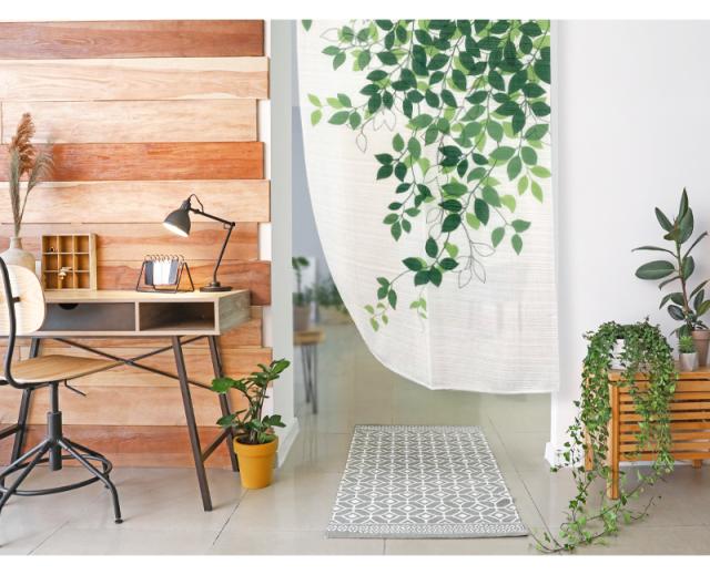 暖簾 norenn カーテン 間仕切り タペストリー パーテーション 目隠し インテリア 窓 ドア 扉 ラインアート リーフ柄 ナチュラル ボタニカル 自然 植物 モダン シンプル 葉っぱ アイビー 可愛い きれい ガーデン ラインリーフ