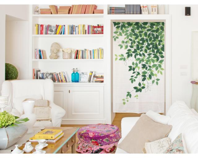 暖簾 norenn カーテン 間仕切り タペストリー パーテーション 目隠し インテリア 窓 ドア 扉 ラインアート リーフ柄 ナチュラル ボタニカル 自然 植物 モダン シンプル 葉っぱ アイビー 可愛い きれい ガーデン ラインリーフ