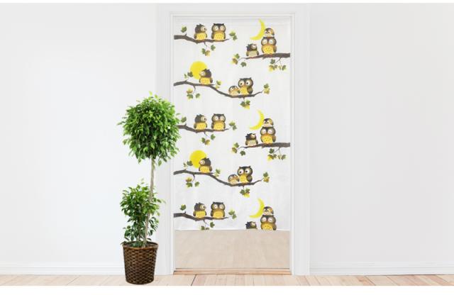 暖簾 norenn カーテン 間仕切り 仕切りカーテン メッセージ暖簾 タペストリー スクリーン 目隠し 和風暖簾 和風 和柄 和室 和モダン ふくろう 三日月 円熟 円満 招福 吉祥 福来郎 不苦労