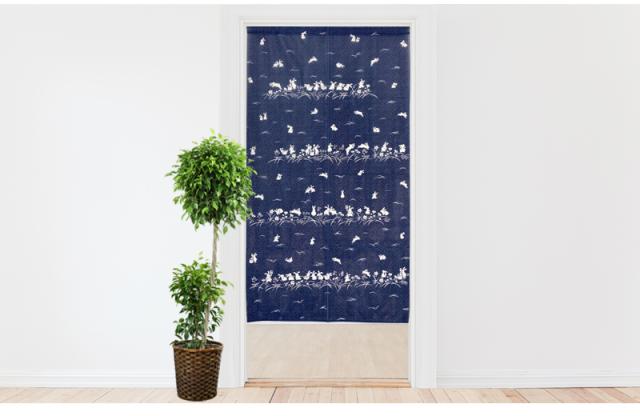 暖簾 norenn カーテン 間仕切り 仕切りカーテン スクリーン タペストリー 目隠し 和風暖簾 和風 和柄 和室 和モダン 和風モダン レース 日本 兎 うさぎ 風水 招福 藍色 紺 japanese nippon