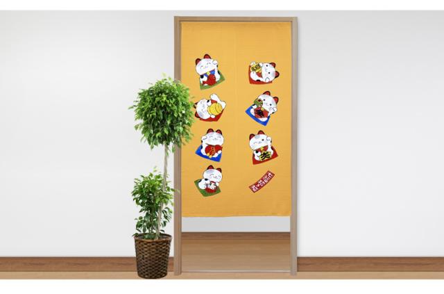 暖簾 norenn カーテン 間仕切り 仕切りカーテン タペストリー スクリーン 目隠し 和風暖簾 和風 和柄 和室 和モダン 幸運 吉祥 招福 招き猫 風水 縁起物 商売繁盛 しあわせ