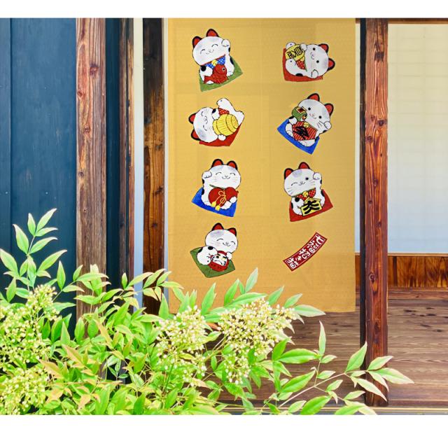 暖簾 norenn カーテン 間仕切り 仕切りカーテン タペストリー スクリーン 目隠し 和風暖簾 和風 和柄 和室 和モダン 幸運 吉祥 招福 招き猫 風水 縁起物 商売繁盛 しあわせ