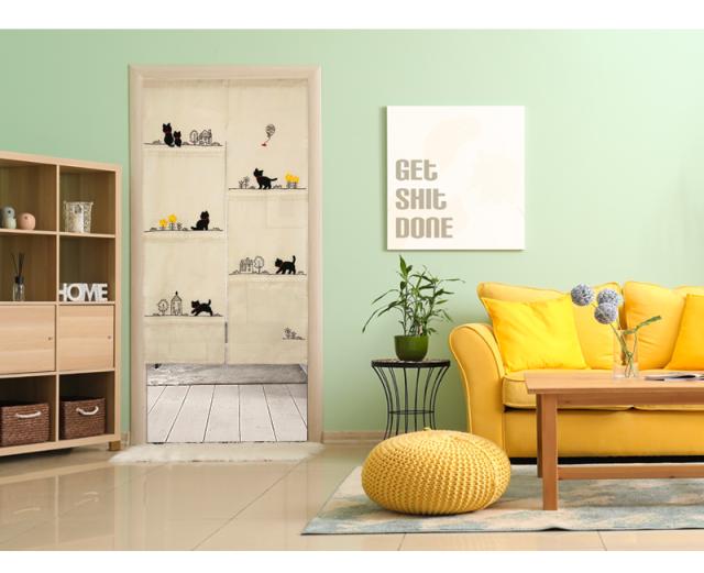 暖簾 norenn カーテン 間仕切り 仕切りカーテン タペストリー スクリーン 目隠し 仕切り 猫 黒猫 にゃんこ クロネコ ステッチ 刺繍 チェーンステッチ チェーンステッチ刺繍 フラワー レース レース編み トーションレース インド綿 かわいい カジュアル ナチュラル