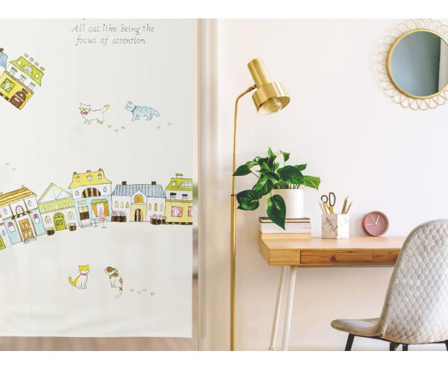 暖簾 norenn カーテン 間仕切り 仕切りカーテン スクリーン タペストリー 目隠し ねこ にゃんこ 猫 Cat ヨーロッパ 街並み かわいい レトロ  リビング ダイニング キッチン 寝室 廊下 階段下 インテリア