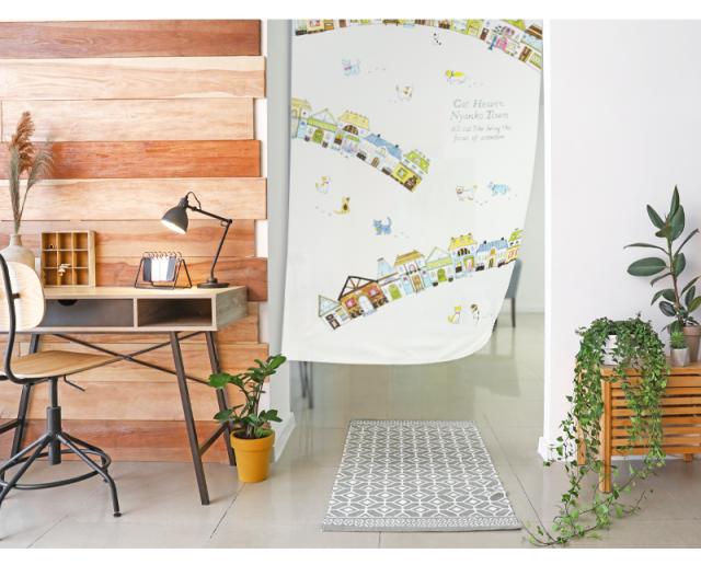 暖簾 norenn カーテン 間仕切り 仕切りカーテン スクリーン タペストリー 目隠し ねこ にゃんこ 猫 Cat ヨーロッパ 街並み かわいい レトロ  リビング ダイニング キッチン 寝室 廊下 階段下 インテリア