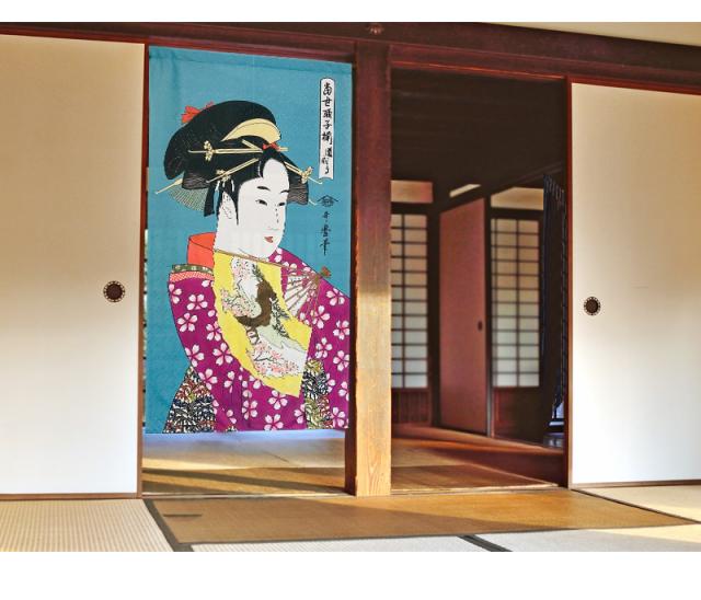 暖簾 norenn カーテン 間仕切り 仕切りカーテン スクリーン タペストリー 目隠し 和風暖簾 和風 和柄 和室 和モダン 浮世絵 絵画 日本画 美人画 インバウンド 海外 踊子 喜多川歌麿 着物