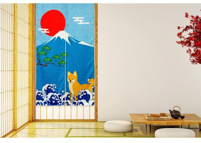 暖簾 norenn カーテン 間仕切り 仕切りカーテン タペストリー スクリーン 目隠し 仕切り 白波 荒波 日本海 富士山 世界遺産 Mt.Fuji 日の丸 ニッポン インバウンド SHIBAINU 犬 初日の出