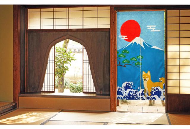 暖簾 norenn カーテン 間仕切り 仕切りカーテン タペストリー スクリーン 目隠し 仕切り 白波 荒波 日本海 富士山 世界遺産 Mt.Fuji 日の丸 ニッポン インバウンド SHIBAINU 犬 初日の出