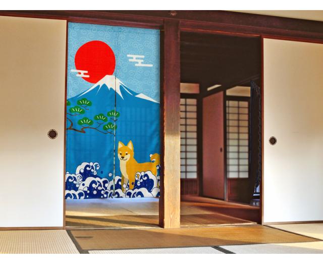 暖簾 norenn カーテン 間仕切り 仕切りカーテン タペストリー スクリーン 目隠し 仕切り 白波 荒波 日本海 富士山 世界遺産 Mt.Fuji 日の丸 ニッポン インバウンド SHIBAINU 犬 初日の出