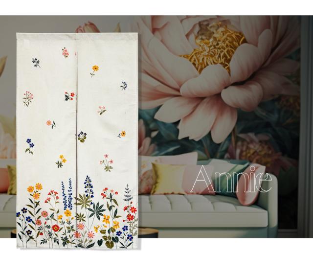 暖簾 norenn カーテン 間仕切り 仕切りカーテン メッセージ暖簾 タペストリー スクリーン 目隠し 癒し かわいい 厚手生地 ナチュラル 刺繍 北欧風 フラワー ボタニカル かわいい 花柄