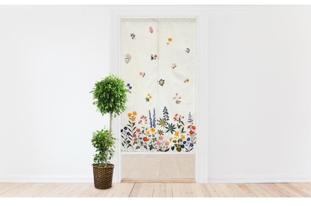 暖簾 norenn カーテン 間仕切り 仕切りカーテン メッセージ暖簾 タペストリー スクリーン 目隠し 癒し かわいい 厚手生地 ナチュラル 刺繍 北欧風 フラワー ボタニカル かわいい 花柄