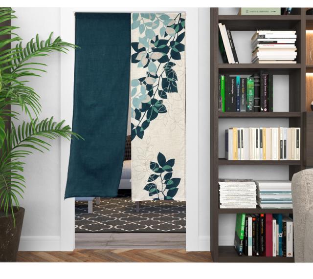 暖簾 norenn カーテン 間仕切り 仕切りカーテン スクリーン タペストリー 目隠し 洋室 北欧 リーフ 葉 ボタニカル ナチュラル ボタニック リーフ柄 おしゃれ シンプル かわいい