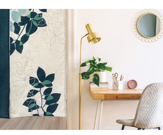 暖簾 norenn カーテン 間仕切り 仕切りカーテン スクリーン タペストリー 目隠し 洋室 北欧 リーフ 葉 ボタニカル ナチュラル ボタニック リーフ柄 おしゃれ シンプル かわいい
