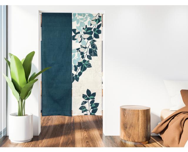 暖簾 norenn カーテン 間仕切り 仕切りカーテン スクリーン タペストリー 目隠し 洋室 北欧 リーフ 葉 ボタニカル ナチュラル ボタニック リーフ柄 おしゃれ シンプル かわいい