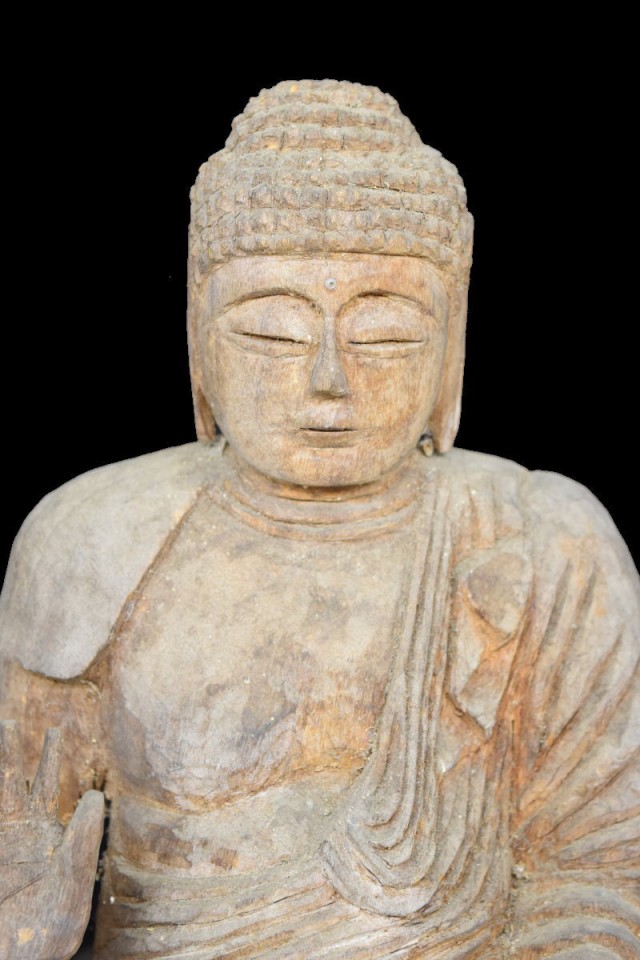 【送料無料】 古美術 釈迦様像 Buddha 木彫り 置物 釈迦如来 古仏像