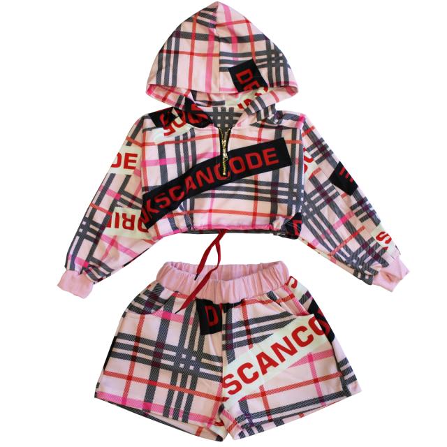 子供 ダンス 衣装 ピンク チェック セットアップ