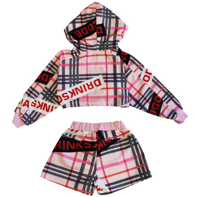子供 ダンス 衣装 ピンク チェック セットアップ