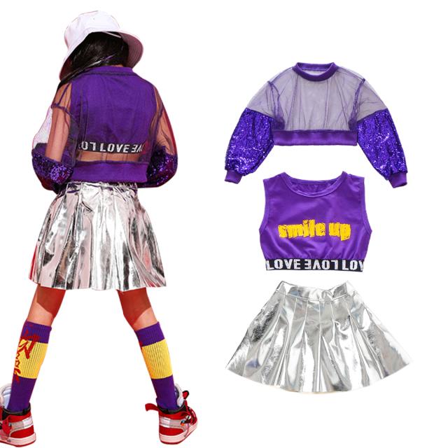 子供  キッズ スパンコール セットアップ パープル