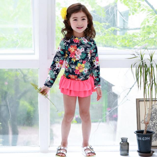 キッズ 水着 ネオンカラー ボタニカル  ビキニ