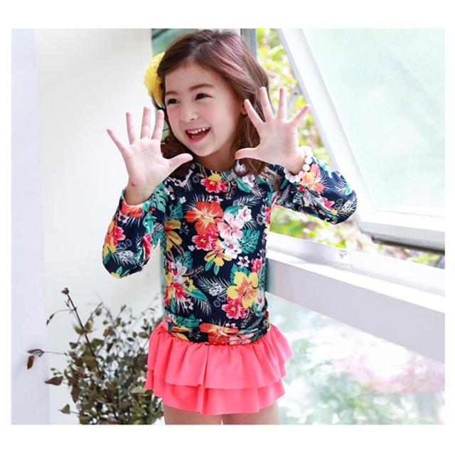 キッズ 水着 ネオンカラー ボタニカル  ビキニ