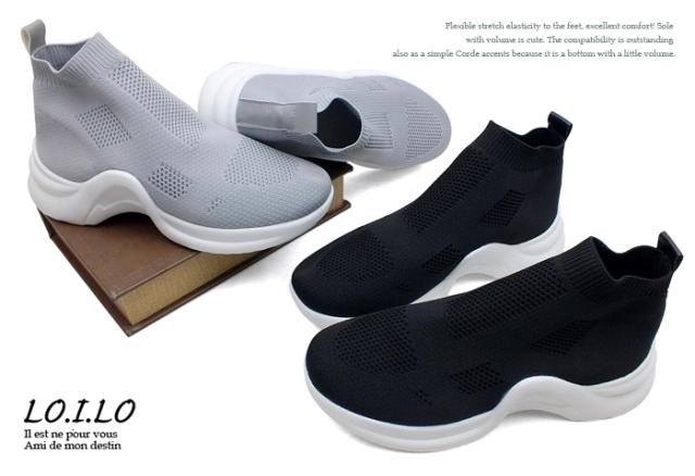 LO.I.LO-ロイロ- 斬新なデザインでお洒落に差がつくストレッチ性抜群で生地が伸びるフラットスニーカー。通気性もあり楽ちんなのに抜け感のあるオシャレスニーカー。レディース ダッドスニーカー ハイカット 厚底 軽い 軽量 靴 婦人靴
