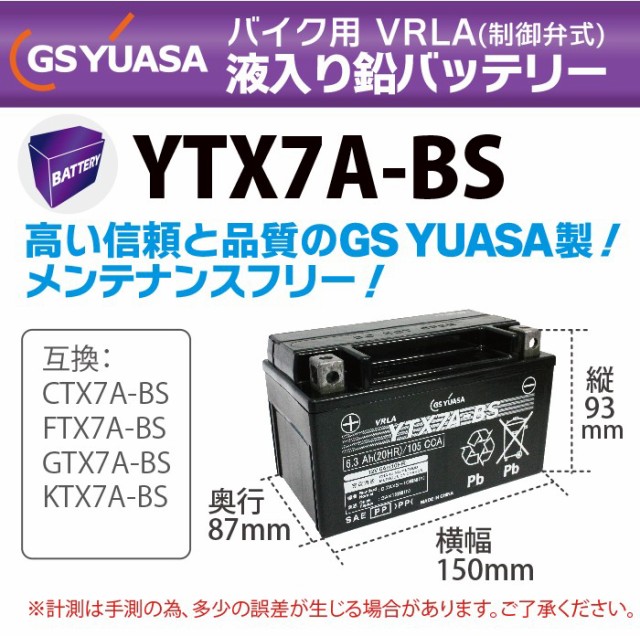 ロットナン GS CTX7A-BS GTX7A-BS FTX7A-BS ) GS ユアサの通販はau PAY マーケット -