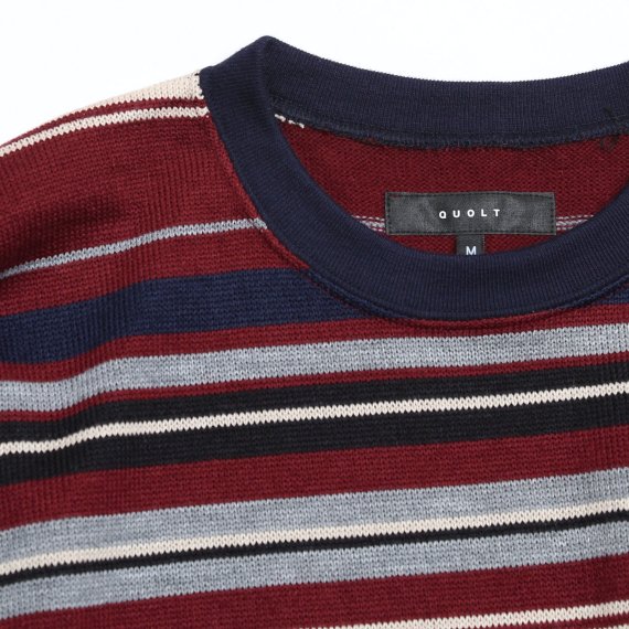QUOLT 5部袖 ニット Tシャツ ボーダー ユニセックス マルチボーダー状